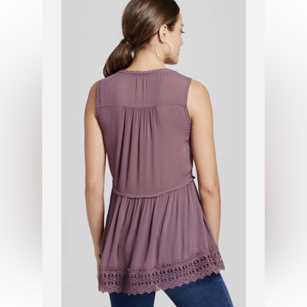 ✨Knox Rose✨ Purple Velvet Trim Sleveless Tank - Picture 2 of 2